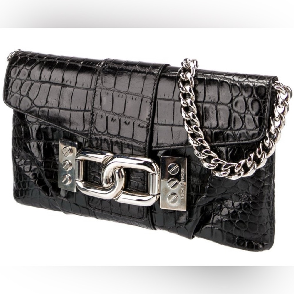 New Michael Kors embossed crocodile alligator handbag clutch